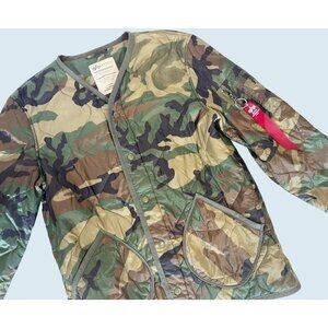 ALPHA INDUSTRIES Camo Quilted Field Liner Snap Button Jacket Sz S